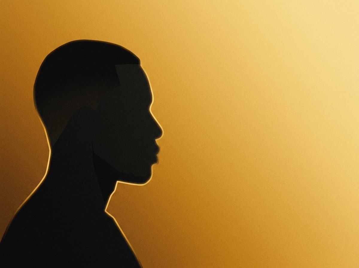 Featureless profile silhouette of a head, the tapered neckline reading as pure geometry.