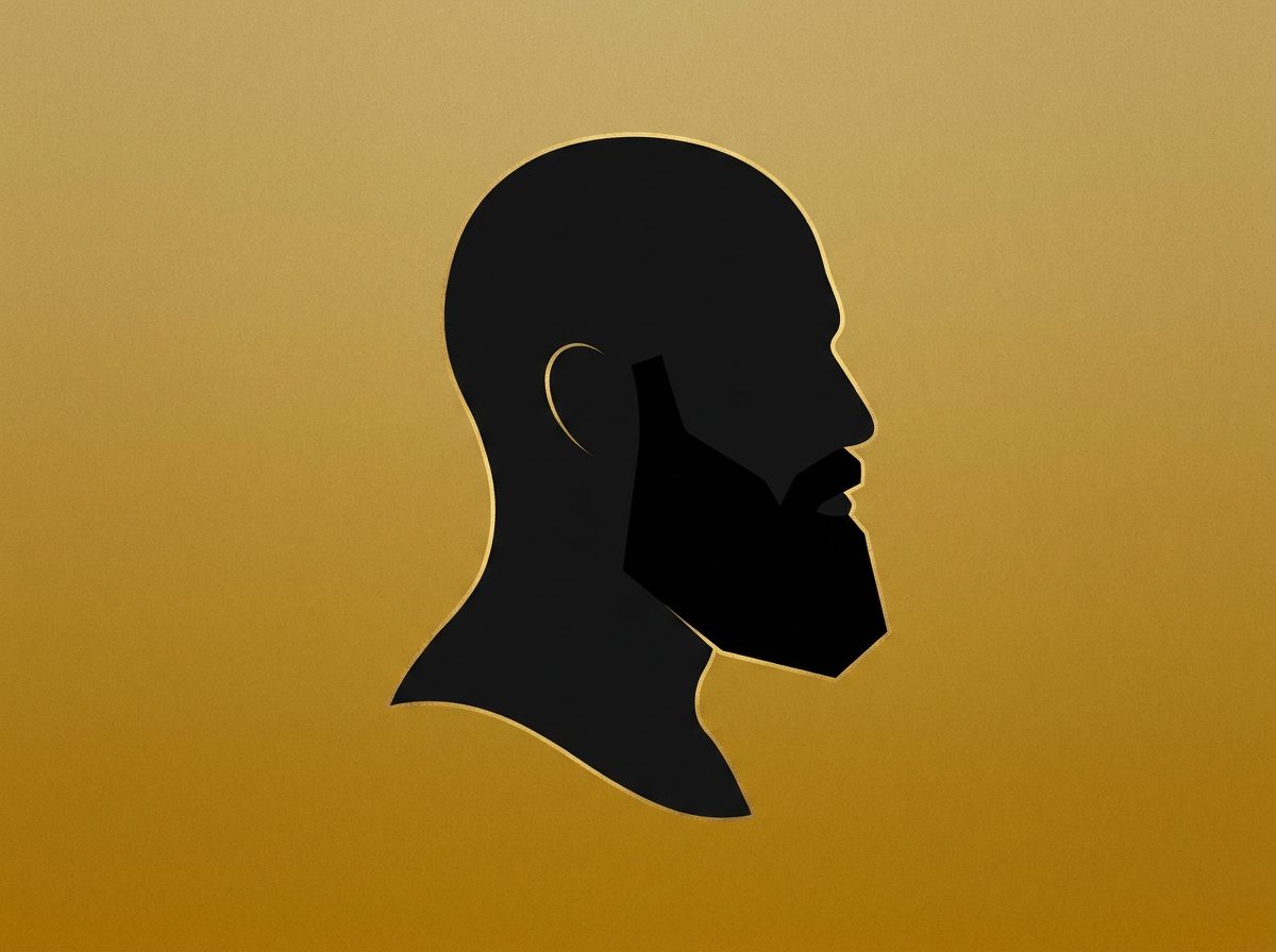 Silhouette of a bearded profile, the cheek line and jaw edge shown as deliberate shapes.